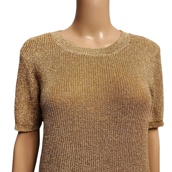 Vintage Gold Ribbed Stretchy Short Sleeve Sweater - Picture 2 of 9